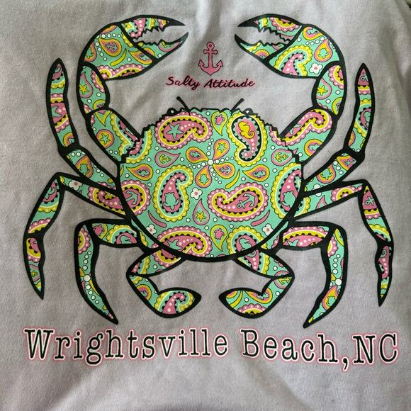 US Vintage Graphic Crab Hoodie Wrightsville NC Light Purple - Picture 2 of 9